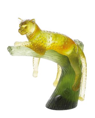 Picture of Daum Amber Panther on Green Tree Sculpture