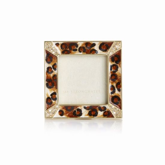 Picture of Jay Strongwater Leland Pavé Corner Square Frame - Amber Leopard