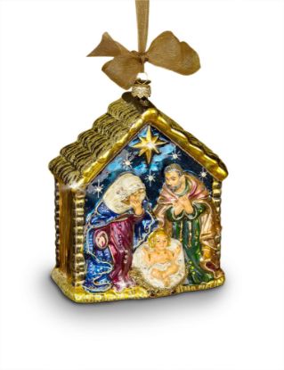 Picture of Jay Strongwater Holy Family Glass Ornament - Jewel