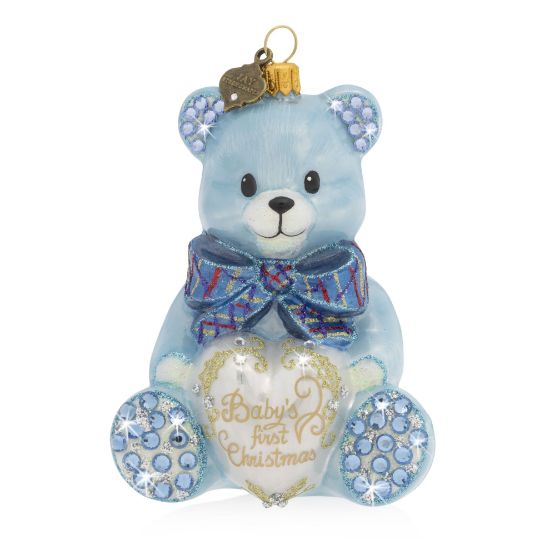 Picture of Jay Strongwater Baby's First Christmas Teddy Bear Glass Ornament - Blue