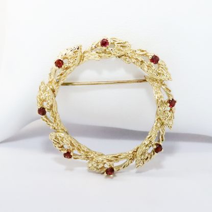 Picture of 14k Yellow Gold & Garnet Wreath Brooch