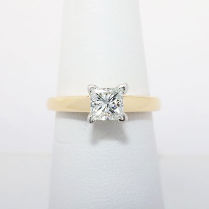 Picture of 14k Yellow Gold & Square Brilliant Cut Diamond Solitaire Engagement Ring with Platinum Prongs