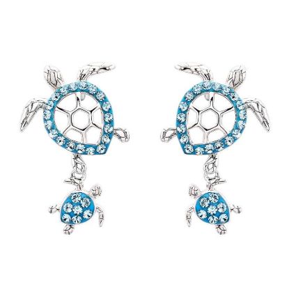 Picture of Sterling Silver Aqua Crystal Turtle Earrings