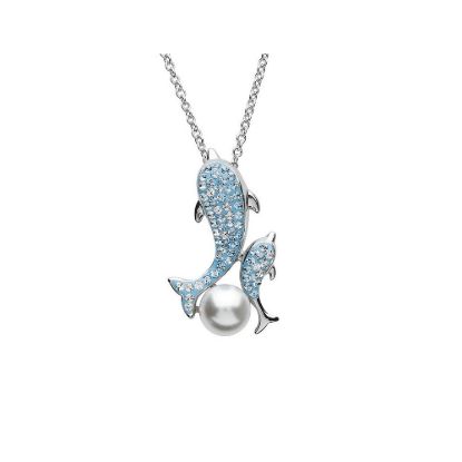 Picture of Sterling Silver Aqua Dolphin Swarovski Crystal & Pearl Necklace 