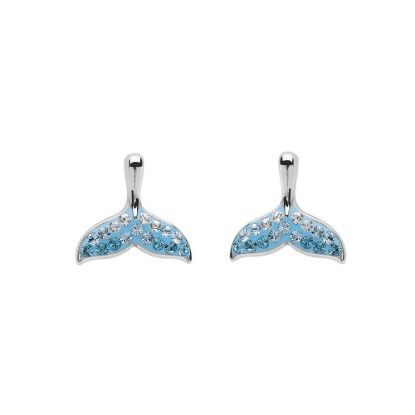 Picture of Sterling Silver Aqua Swarovski Crystal Whale Tail Studs 