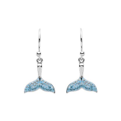 Picture of Swarovski Crystals Sterling Silver Aqua Whale Tail Earrings 