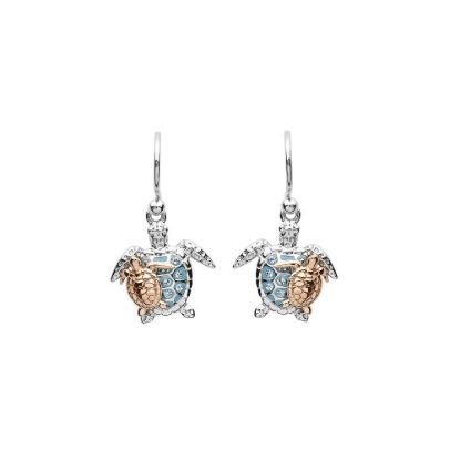 Picture of Sterling Silver Swarovski Crystal Turtle & Baby Dangle Earrings 