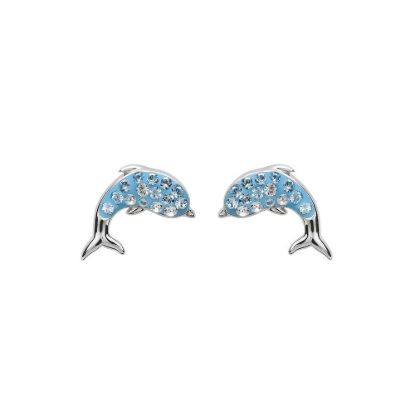 Picture of Sterling Silver Aqua Swarovski Crystal Dolphin Stud Earrings 
