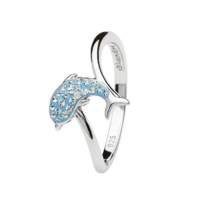 Picture of Sterling Silver Aqua Swarovski Dolphin Ring 