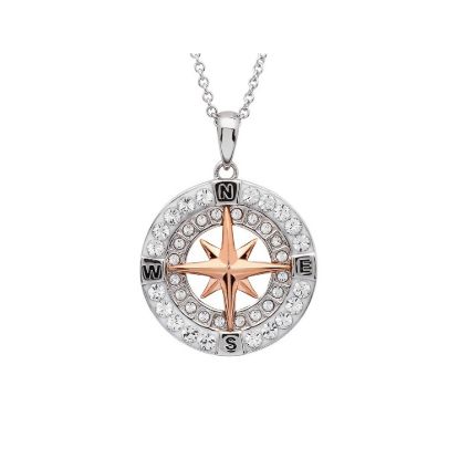 Picture of Sterling Silver Swarovski Rose Plate Compass Necklace