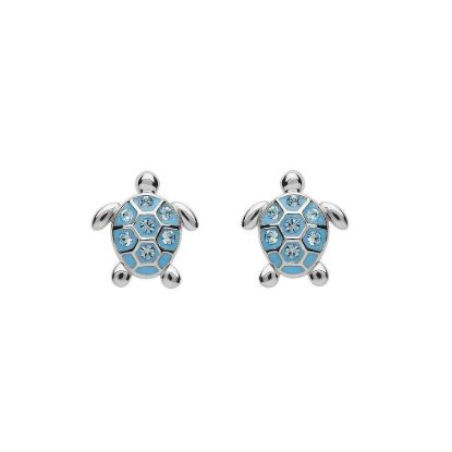 Picture of Sterling Silver Turtle Aqua Crystal Stud Earrings 