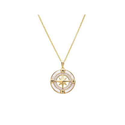Picture of 14k Gold Vermeil MOP CZ Compass Necklace 