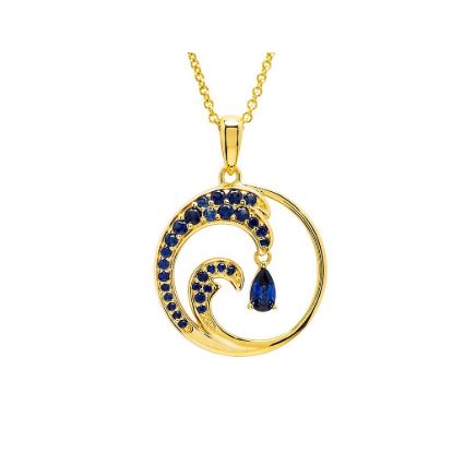 Picture of 14k Gold Vermeil Blue Lab Sapphire Wave Necklace 