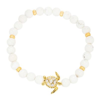 Picture of 14k Gold Vermeil White Agate Turtle Stretchy Bracelet 