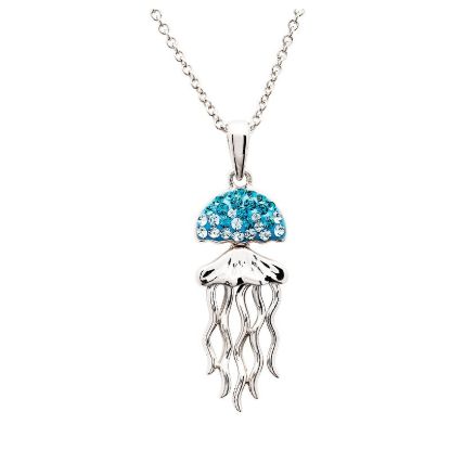 Picture of Sterling Silver Aqua Crystal Jellyfish Necklace 