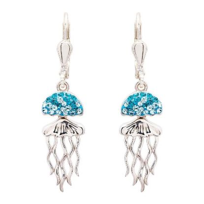 Picture of Sterling Silver Aqua Crystal Jellyfish Drop Earrings 
