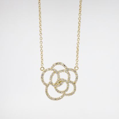 Picture of 14k Yellow Gold Diamond Flower Necklace 