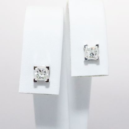Picture of 14k White Gold Princess Cut Solitaire Earrings 