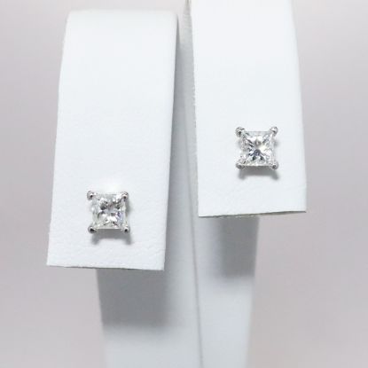 Picture of 14k White Gold Princess Cut Solitaire Earrings 