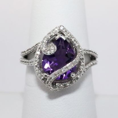 Picture of 14k White Gold Amethyst & Diamond Ring