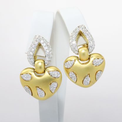 Picture of 18k Yellow Gold Dangle Heart Diamond Earrings