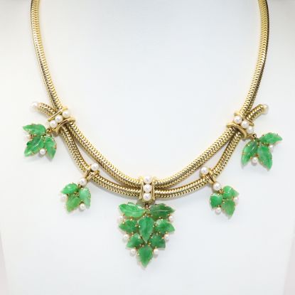 Picture of 14k Yellow Gold Jade & Cultured Pearl Necklace