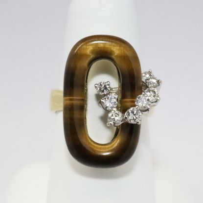 Picture of 18k Yellow Gold Tiger Eye Quartz & Diamond Ring