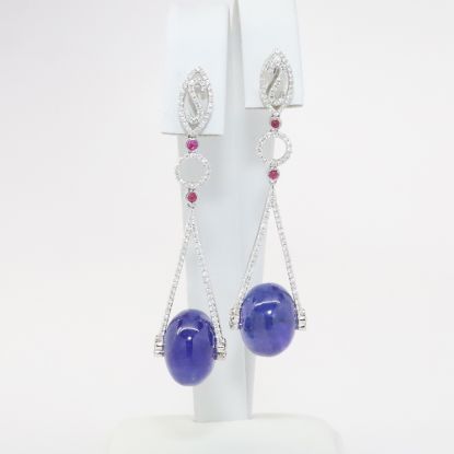 Picture of 18k White Gold Tanzanite, Ruby & Diamond Earrings