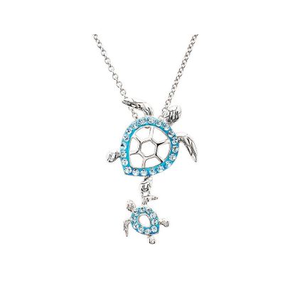 Picture of Sterling Silver Aqua Crystal Turtle Necklace 
