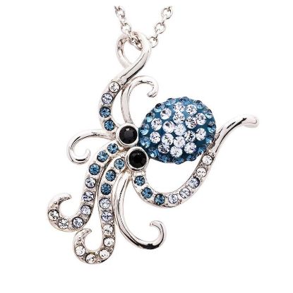 Picture of Sterling Silver Blue/White Crystal Octopus Necklace 