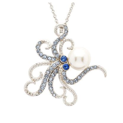 Picture of Sterling Silver Pearl & Crystal Octopus Necklace 