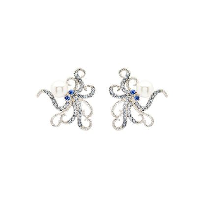 Picture of Sterling Silver Pearl & Crystal Octopus Earrings 