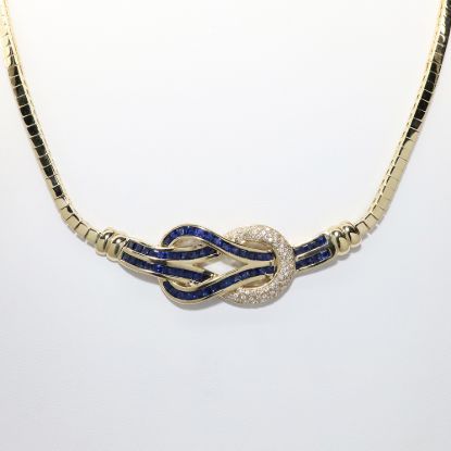 Picture of 14k Yellow Gold Sapphire & Diamond Necklace