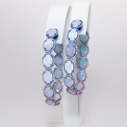 Picture of 18k Multi Color Gold Aurora Opal Diamond Hoop Earrings
