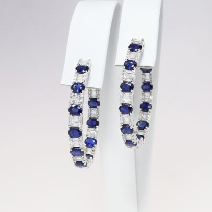 Picture of 18k White Gold Starlight Sapphire Diamond Hoop Earrings 