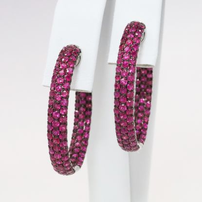 Picture of 18k White Gold Pave' Ruby Hoop Earrings 