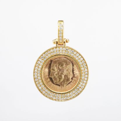 Picture of Gold Mexican Two Peso Coin Pendant with 14k Yellow Gold & Diamond Mounting
