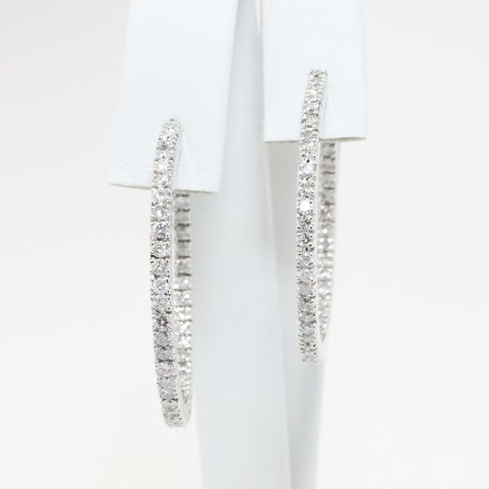 Picture of 14k White Gold & Round Brilliant Cut Diamonds Inside Out Hoop Earrings