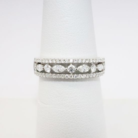 Picture of 14k White Gold, Round Brilliant & Marquise Brilliant Cut Diamond Wedding Ring