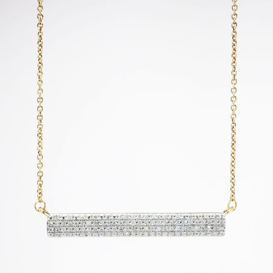 Picture of 10k Two-Tone Gold & Pavé Set Diamond Bar Pendant Necklace