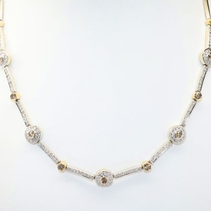 Picture of 18k Two-Tone Gold Necklace with Clear Round Brilliant Diamonds & Champagne Diamond Accented Stations