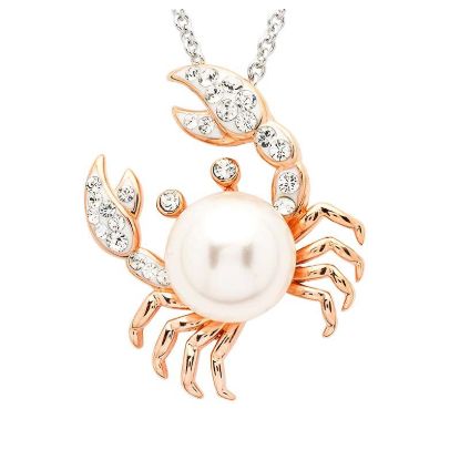 Picture of Sterling Silver Rose Gold Plated Pearl & Crystal Crab Necklace 