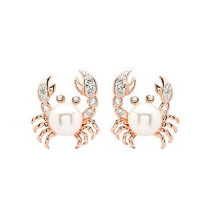 Picture of Rose Gold Plated Sterling Silver Pearl & Crystal Crab Studs 