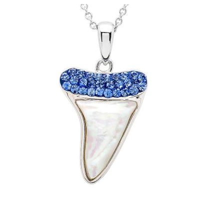 Picture of Sterling Silver MOP & Sapphire Crystal Shark Tooth Necklace 