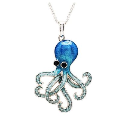 Picture of Sterling Silver Sapphire Enamel & CZ Octopus Necklace  