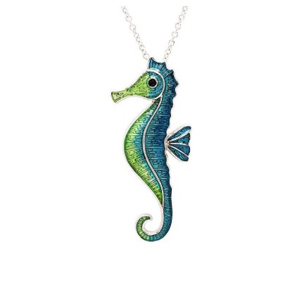 Picture of Sterling Silver Blue Enamel and CZ Seahorse Necklace