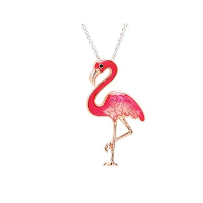 Picture of Sterling Silver Pink Enamel & CZ Flamingo Necklace 