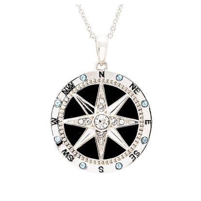 Picture of Sterling Silver White Crystal Enamel Compass 