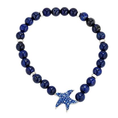 Picture of Sterling Silver Starfish Lapis Stretchy Bracelet 
