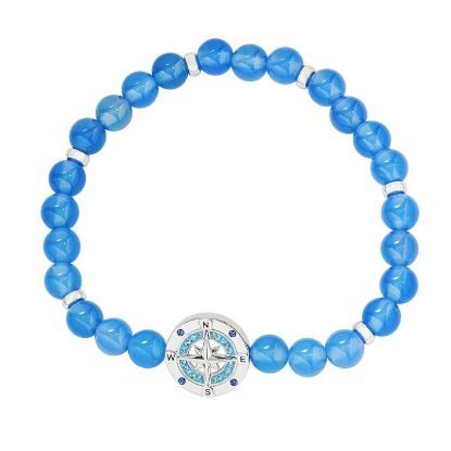 Picture of Sterling Silver Compass Blue Agate Stretchy Bracelet